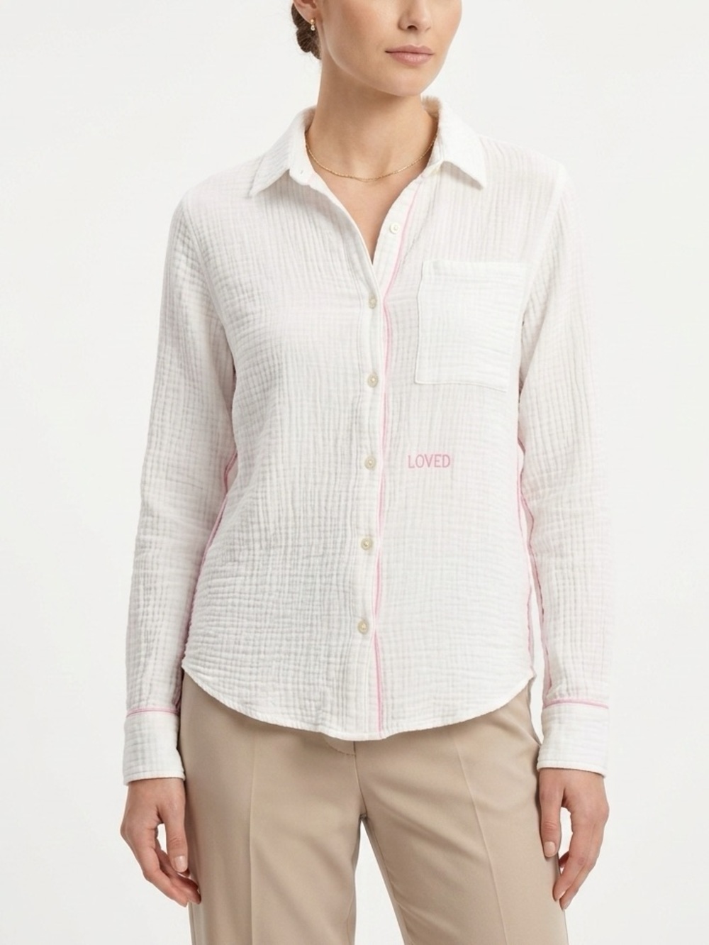 Kerri Rosenthal Mia Loved Gauze Button Down Shirt White XS